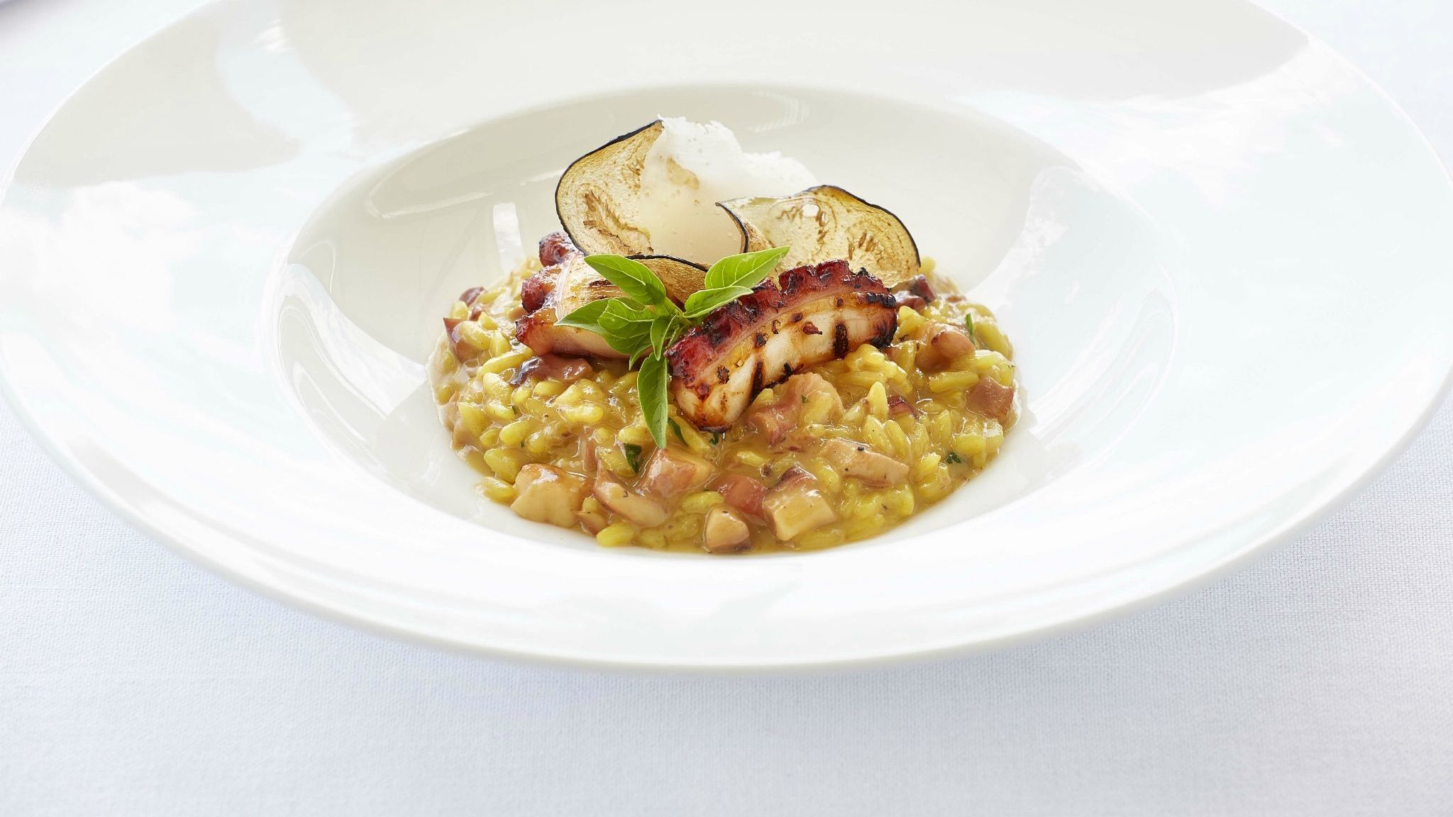 Risotto-with-octopus-saffron-roasted-eggplant-and-aged-balsamic-vinegar-GB-Roof-Garden-Restaurant