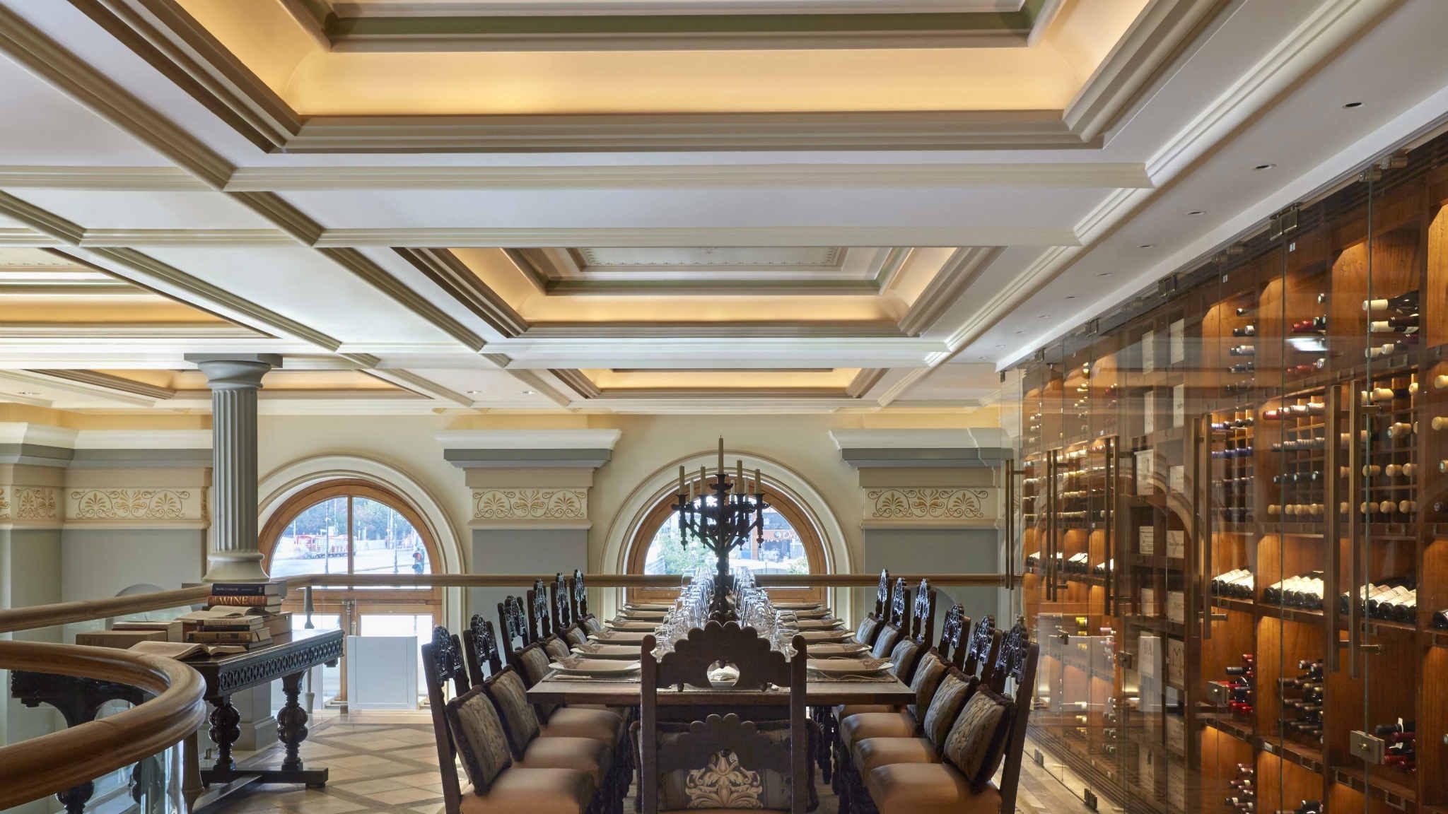 The Wine Library at GB Corner of the Hotel Grande Bretagne for private tastings and events rare wines original artwork